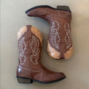 Rodeo Ropers Girls Kids Dolly 237037 Brown Stitched Stitching Cowboy Boots Sz 2